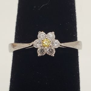 Citrine‎ & Simulated Diamond Flower Sterling Silver Ring